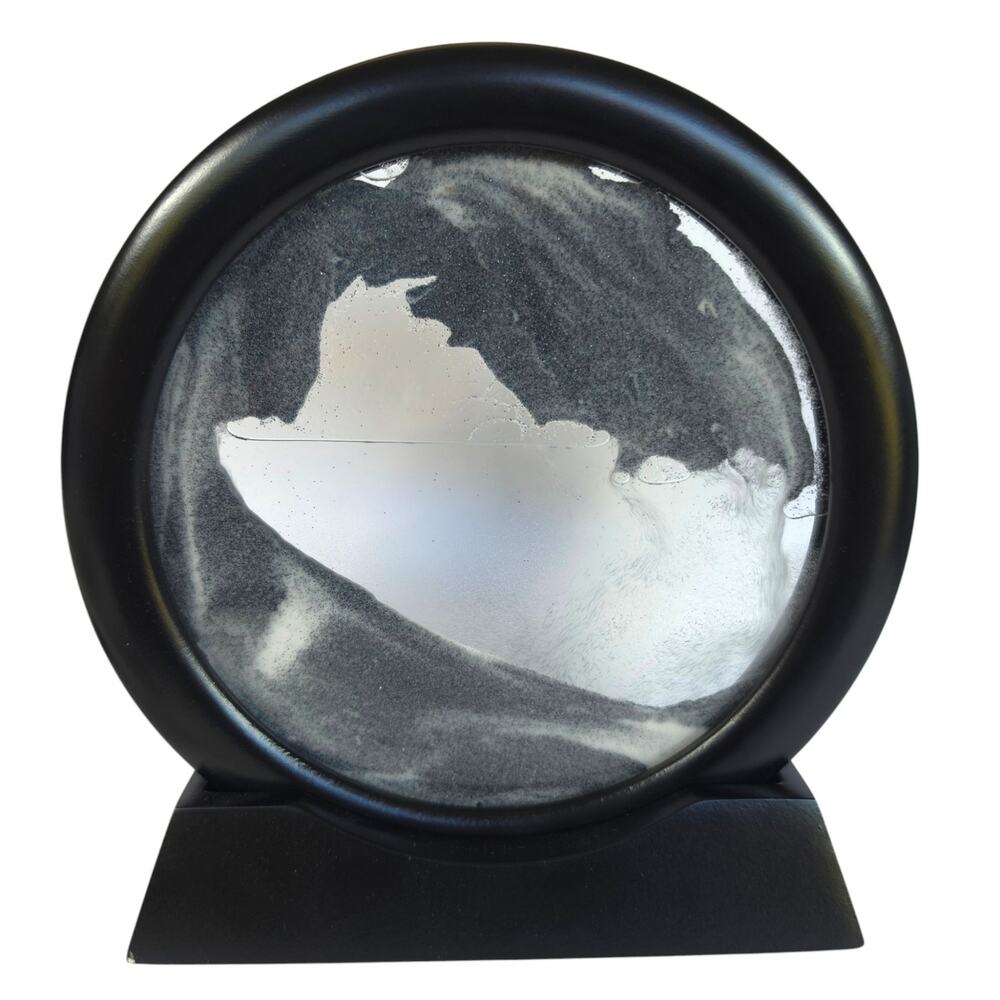 Dynamic Moving Sand Art Liquid Motion Glass Circle Tabletop Decor with Stand 360